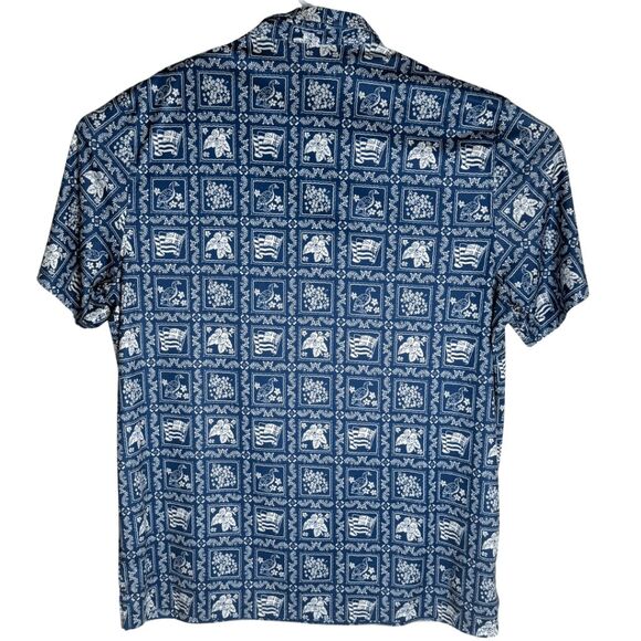 Reyn Spooner Men's Reverse Flag Flower Bird 1/4 Button Down Shirt Blue XL NWOT - Picture 2 of 8